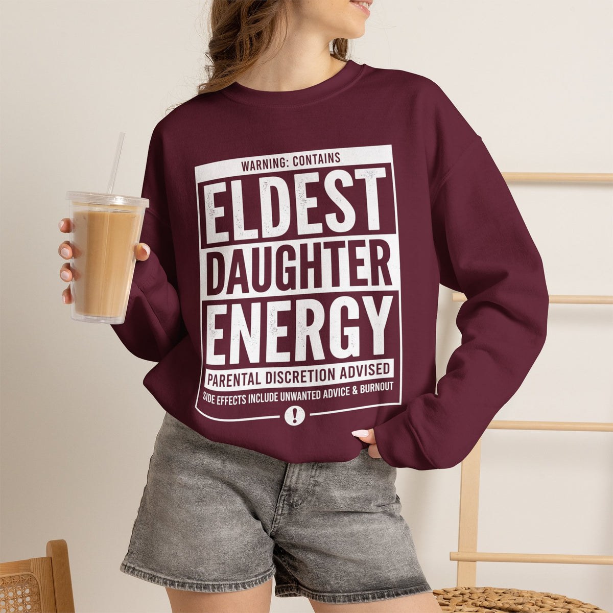 Eldest Daughter Energy Sweatshirt – 'Warning: Parental Discretion Advised' Crewneck