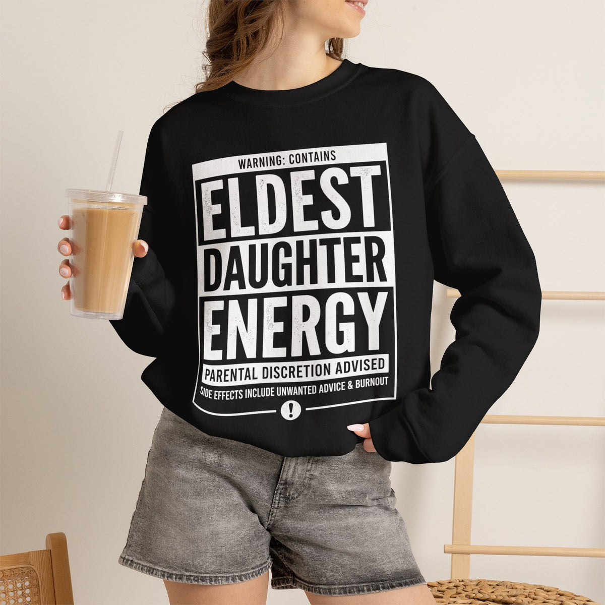 Eldest Daughter Energy Sweatshirt – 'Warning: Parental Discretion Advised' Crewneck