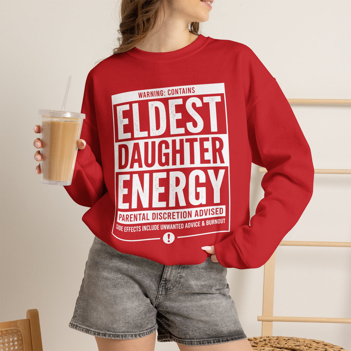 Eldest Daughter Energy Sweatshirt – 'Warning: Parental Discretion Advised' Crewneck
